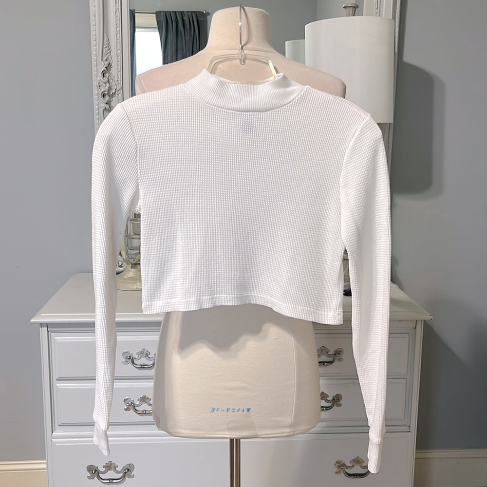 White Waffle Crop Top Womens Small Shirt